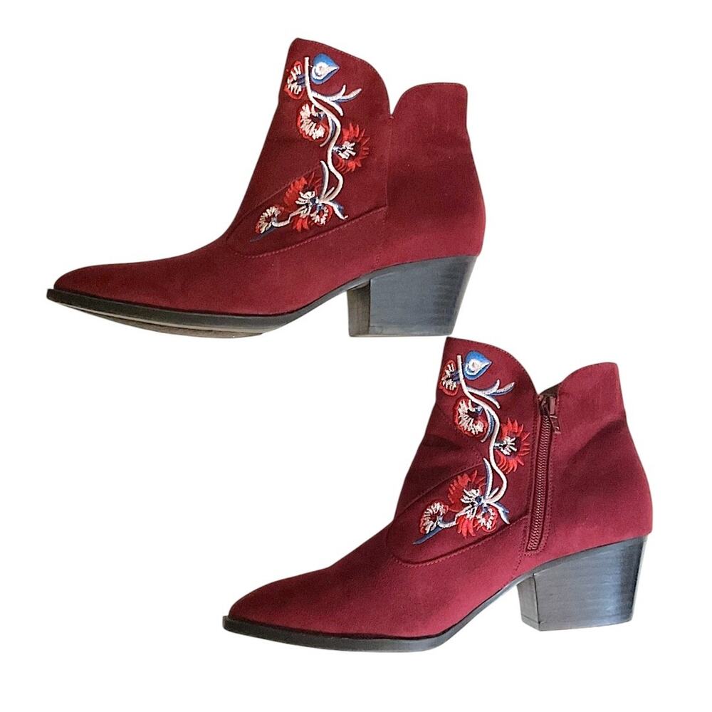 Carlos by Carlos Santana Western Women's 10M Ankle Boots Red Burgundy Floral - Picture 4 of 13